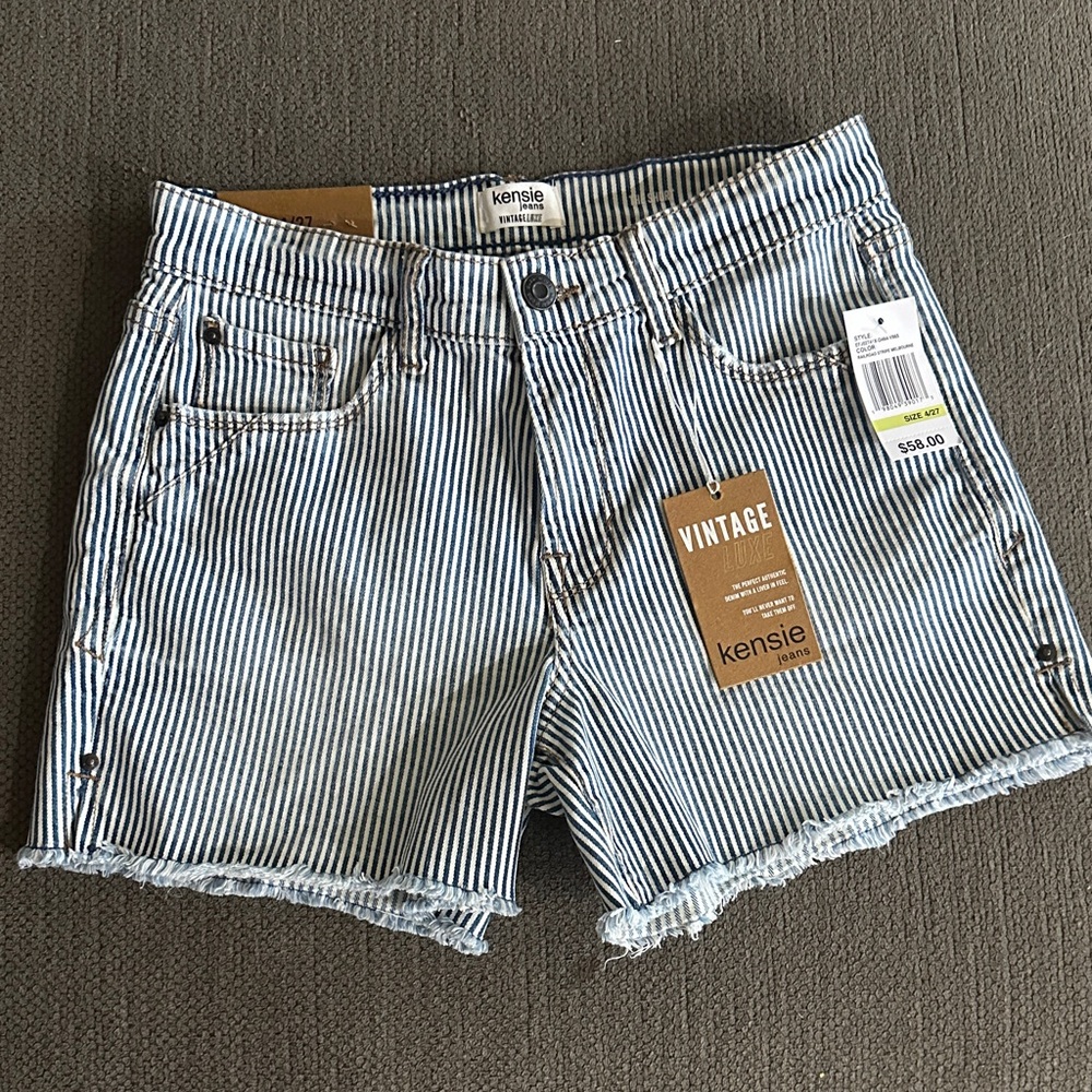 Kensie Blue and White Railroad Striped Melbourne Jean Shorts